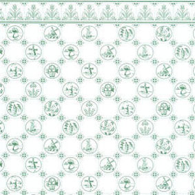 Wallpaper, 1/2" Scale Dutch Tile, Green On White, 3 pc.