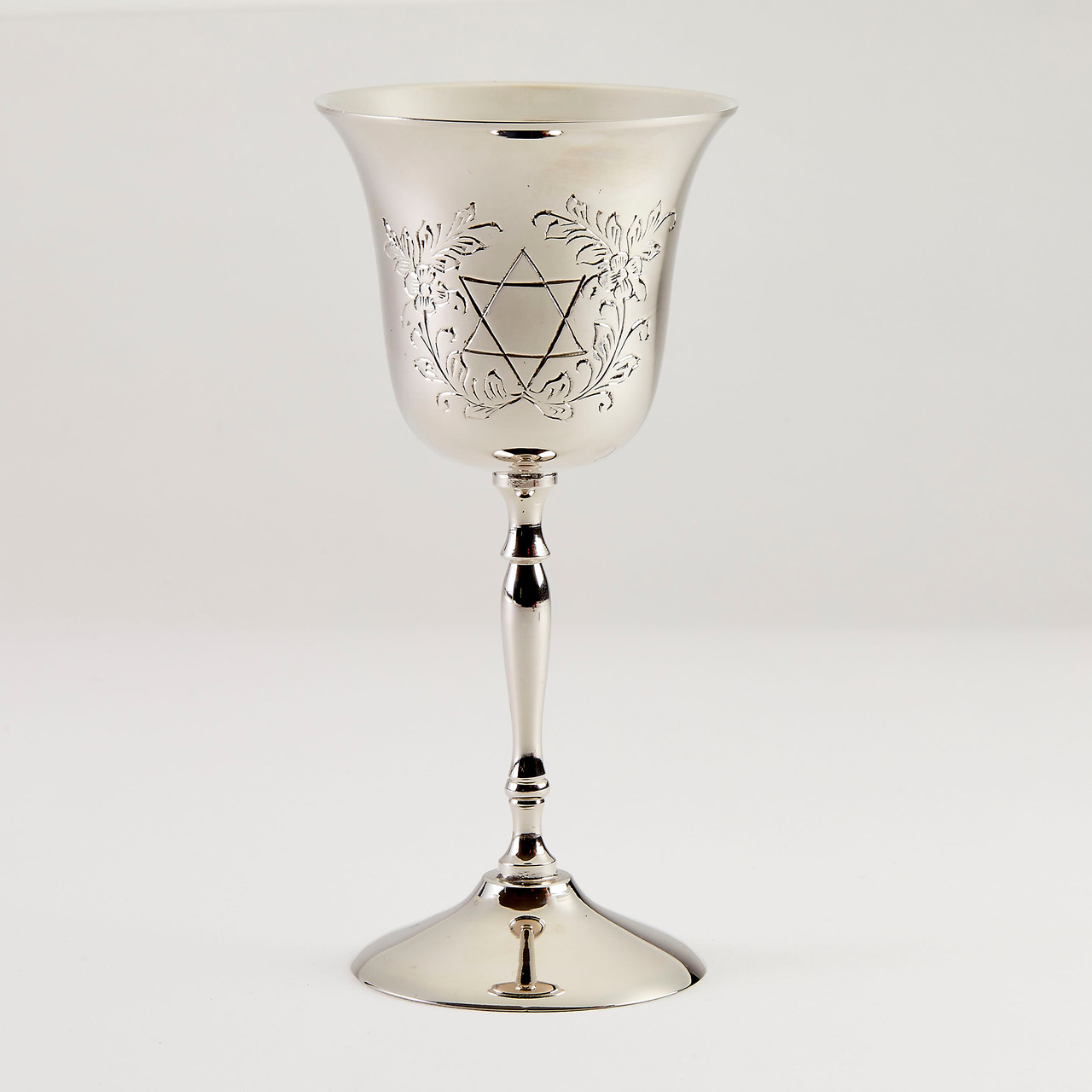 Silvertone Kiddush Cup with Centered Star of David 6.25"