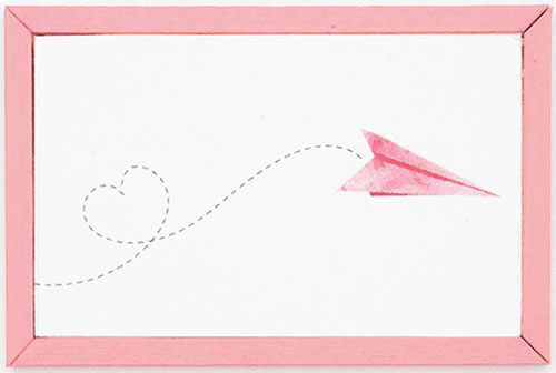 Paper Plane with Heart Arrow Picture, Pink Frame