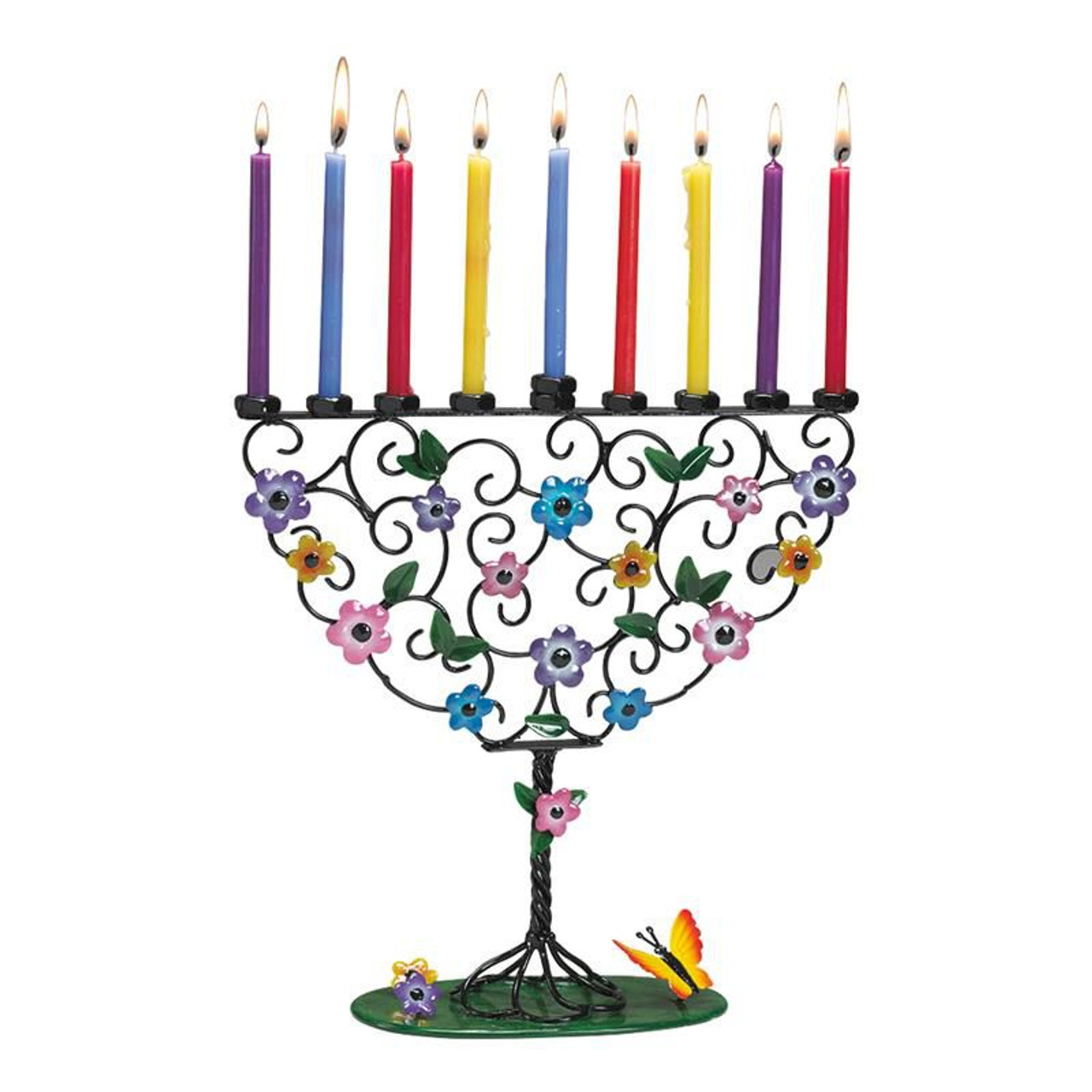 Flowering Tree Hand-Crafted Metal Menorah