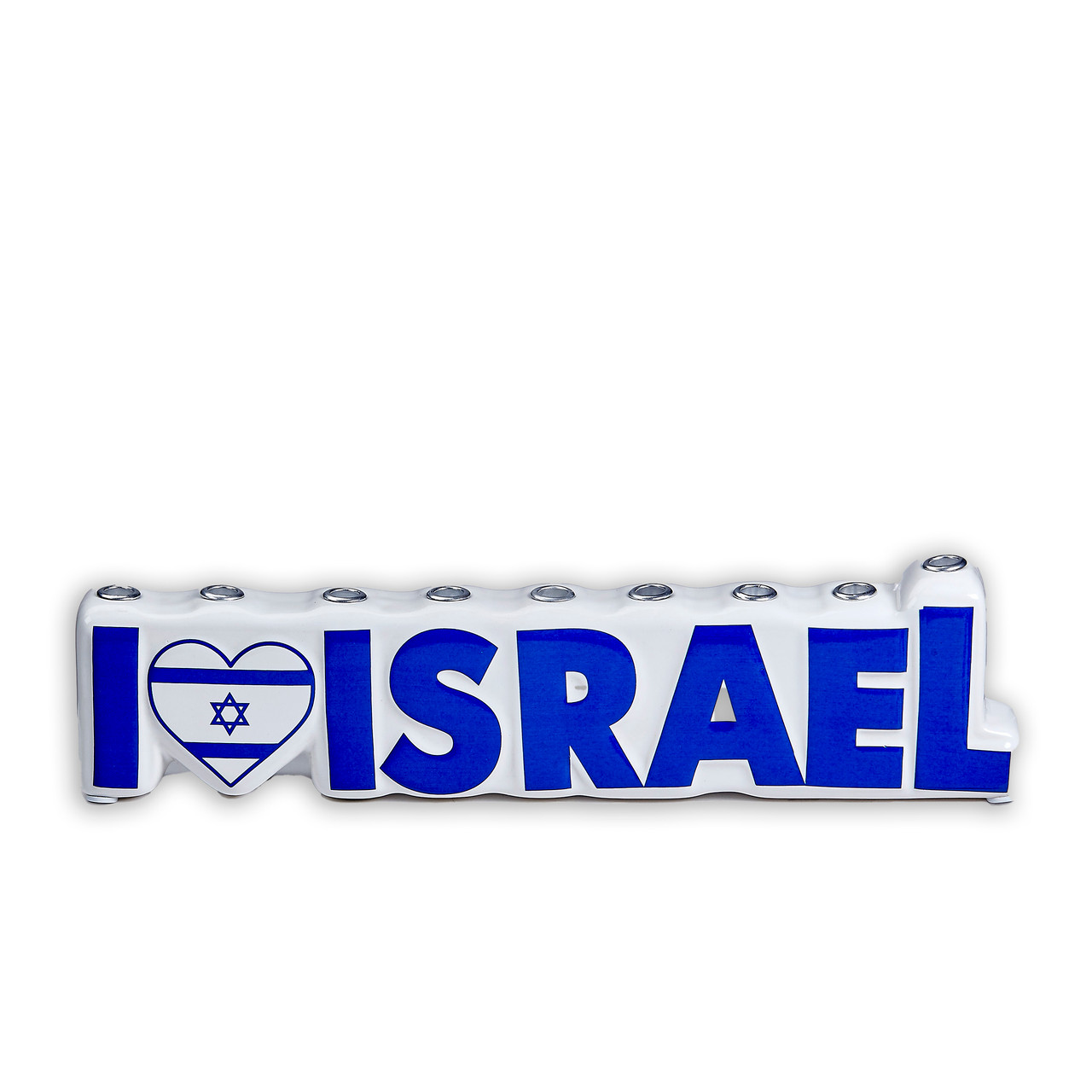 "I Love Israel" Hand-Painted Ceramic Menorah