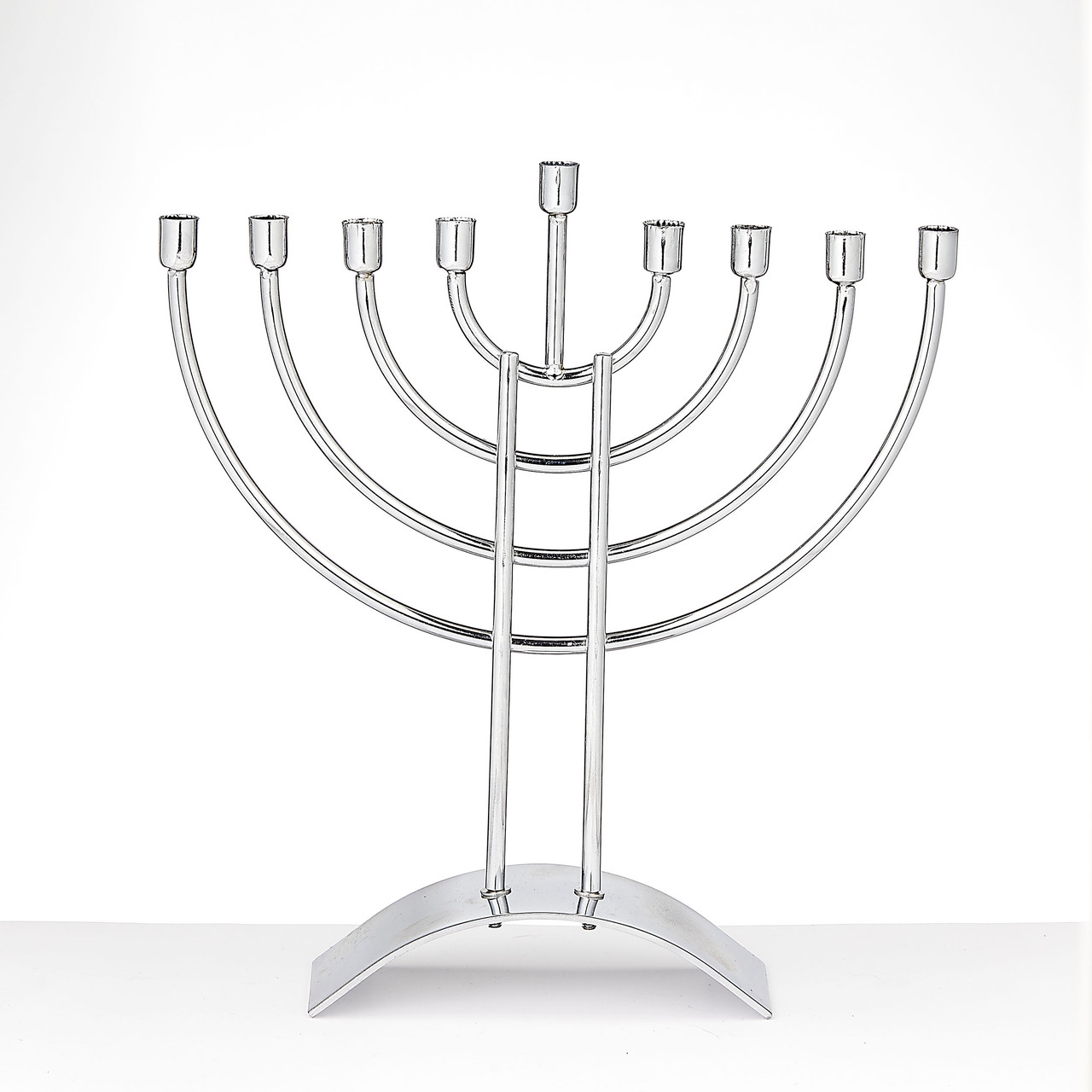 Traditional Steel Menorah, Silver Finish