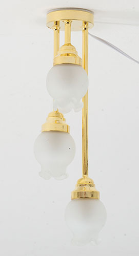 3 Ceiling Light with Frosted Floral Shade, Brass, 12 Volt