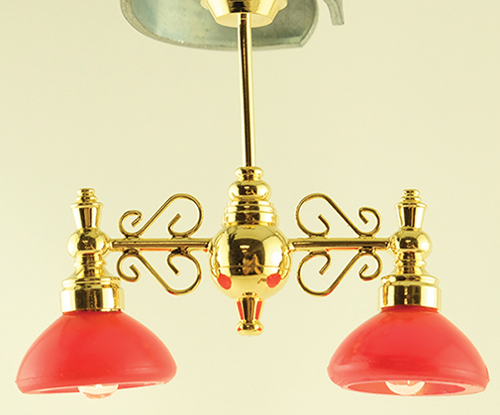 Billiard Chandelier with Red Shade