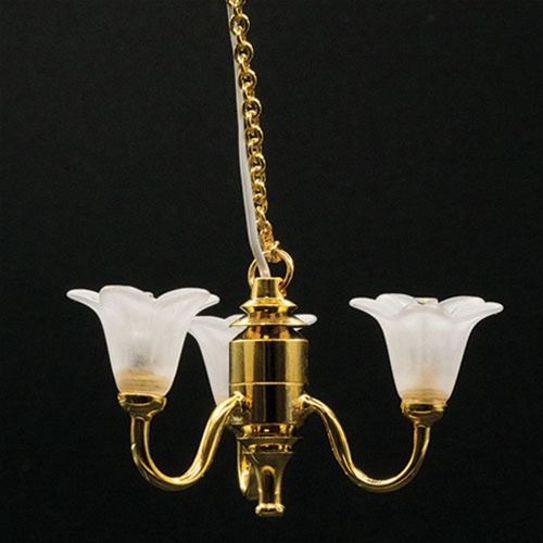 LED Battery 3 Up Tulip White Shade Chandelier with Wand, CR1632 Battery Included, 3 Volt