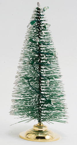 LED Battery Lighted Christmas Tree with 12 Bulbs, Fast Color Change, Brass Base, CR1632 Battery Included