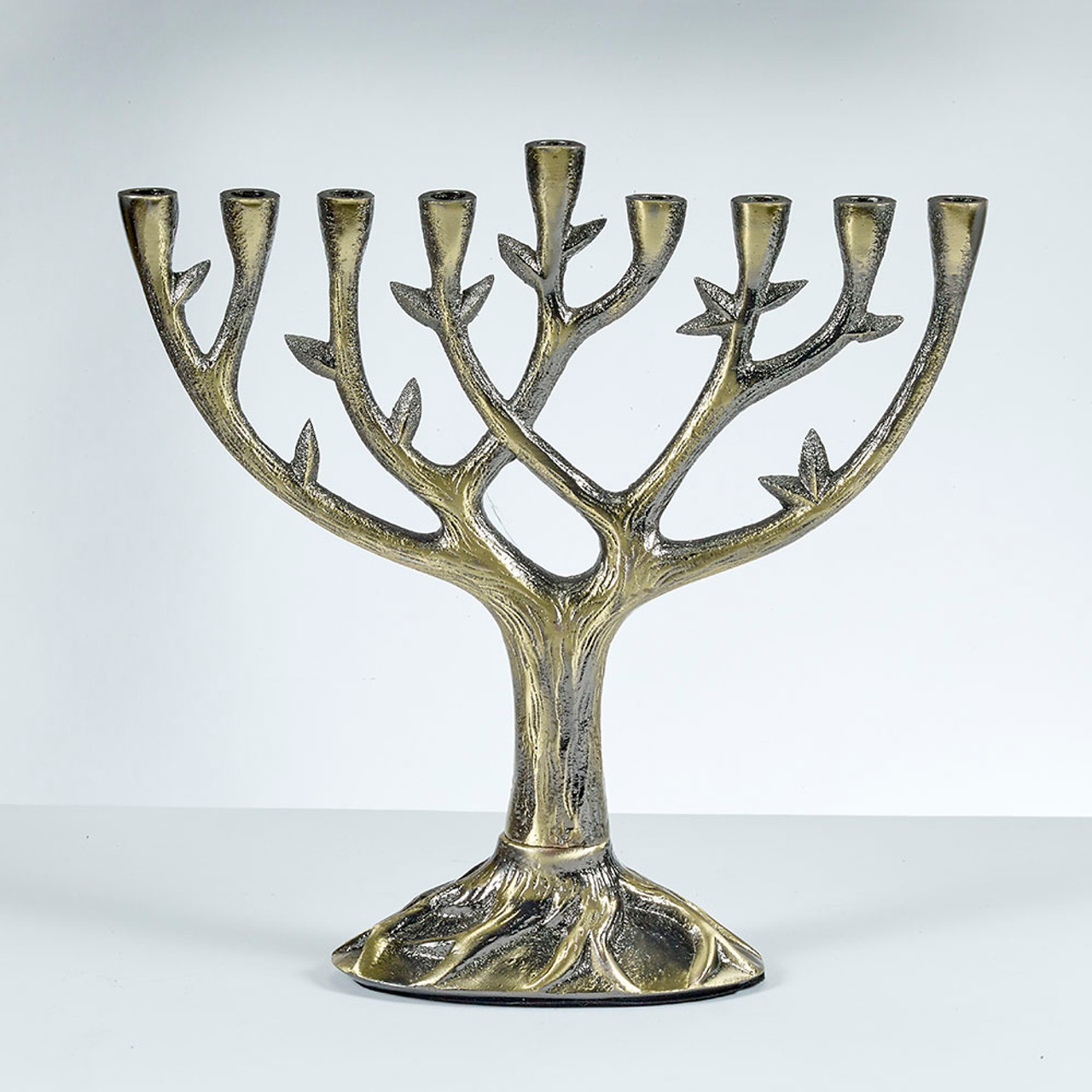 Textured "Tree of Life"™ Menorah - Antiqued Aluminum w Bronze Finish