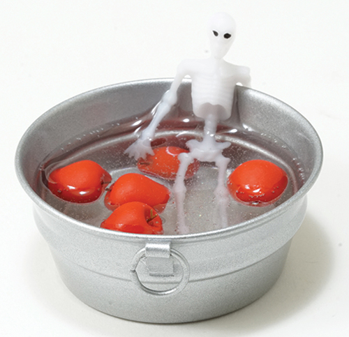 SKELETON IN TUB OF APPLES