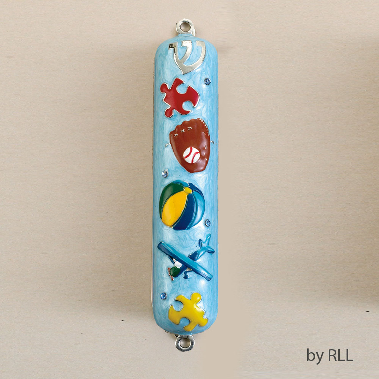 Boy Enameled Mezuzah with Rhinestones