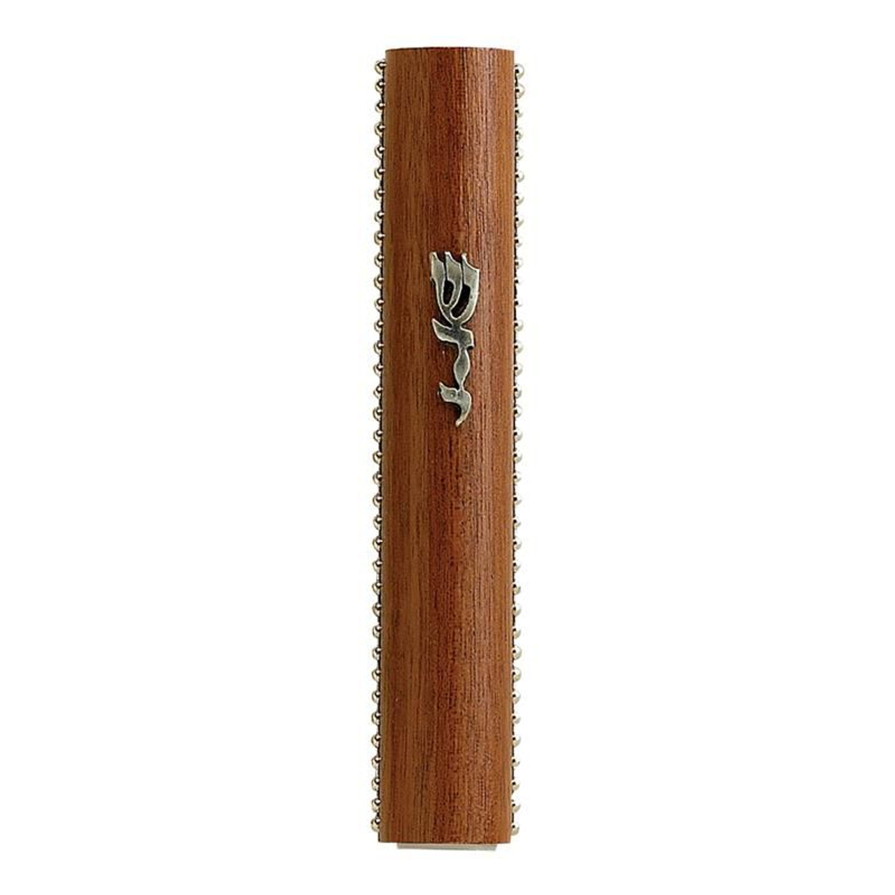 Mahogany Wood Mezuzah with Beading - 4.5"