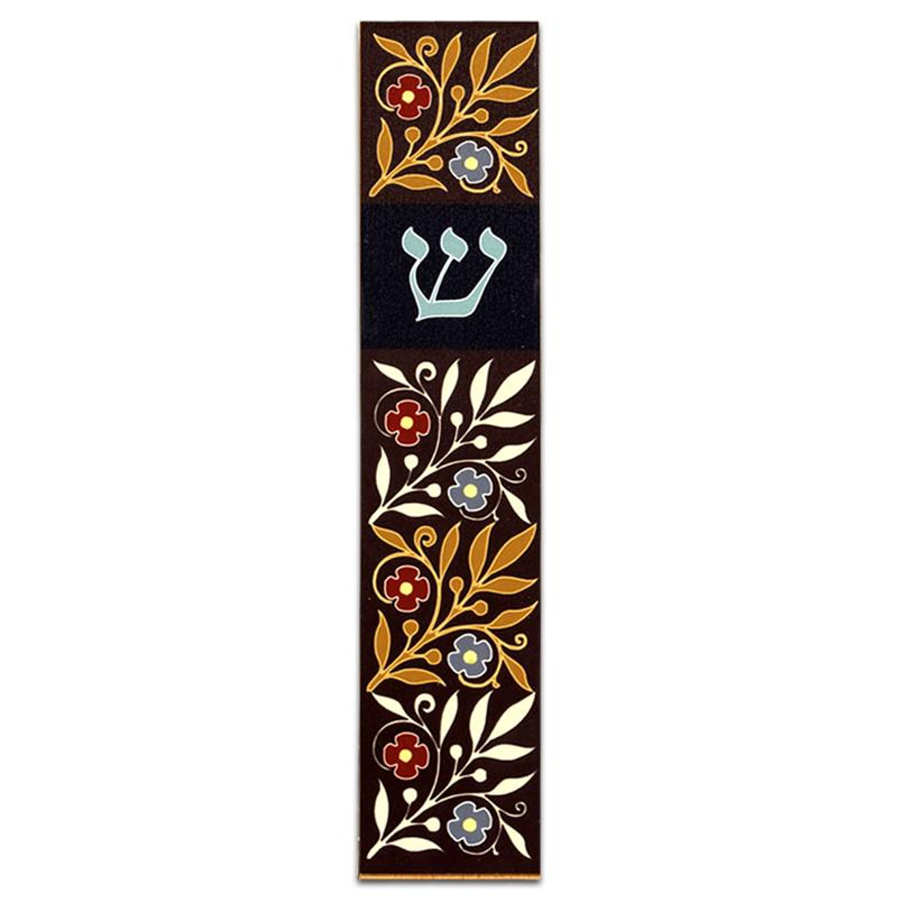 Mezuzah, Aluminum & Lucite Dark Floral, 5.5"