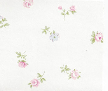 Wallpaper Blue/Rose Flowers On White, 3 pc.