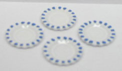 S/4 White Dishes with Blue Dots