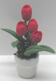 Red Tulips/White Pot 1 3/4