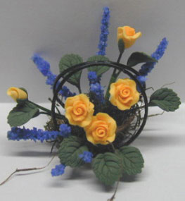 Yellow Roses/Wire Basket 1 1/4
