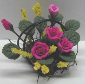 Mauve Roses/Wire Basket 1 1/4