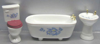 3Pc Blue Floral Bath Set