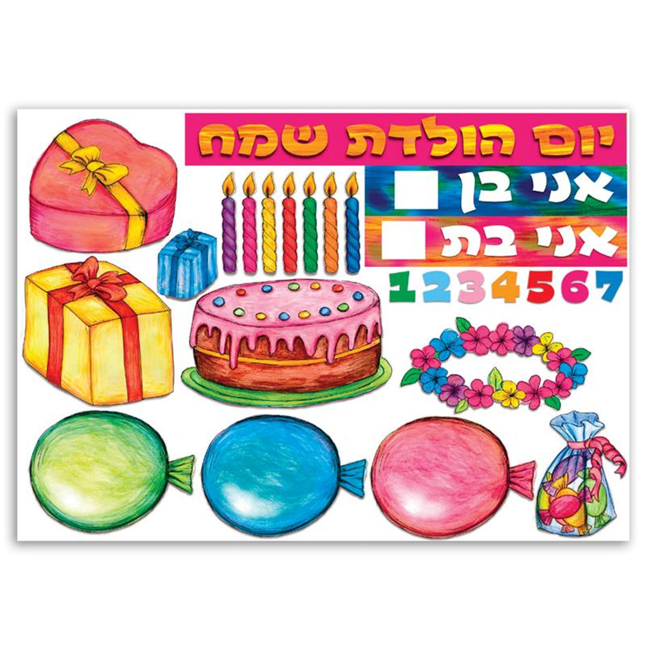 Hebrew Happy Birthday Jewish Classroom Poster
