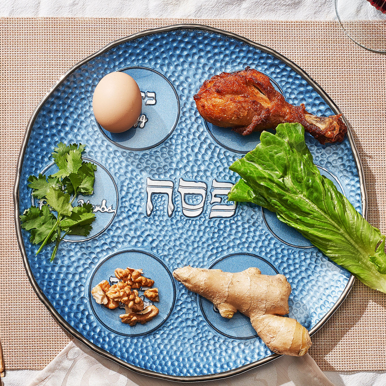 "Blue Pebble" Glass Round Seder Plate