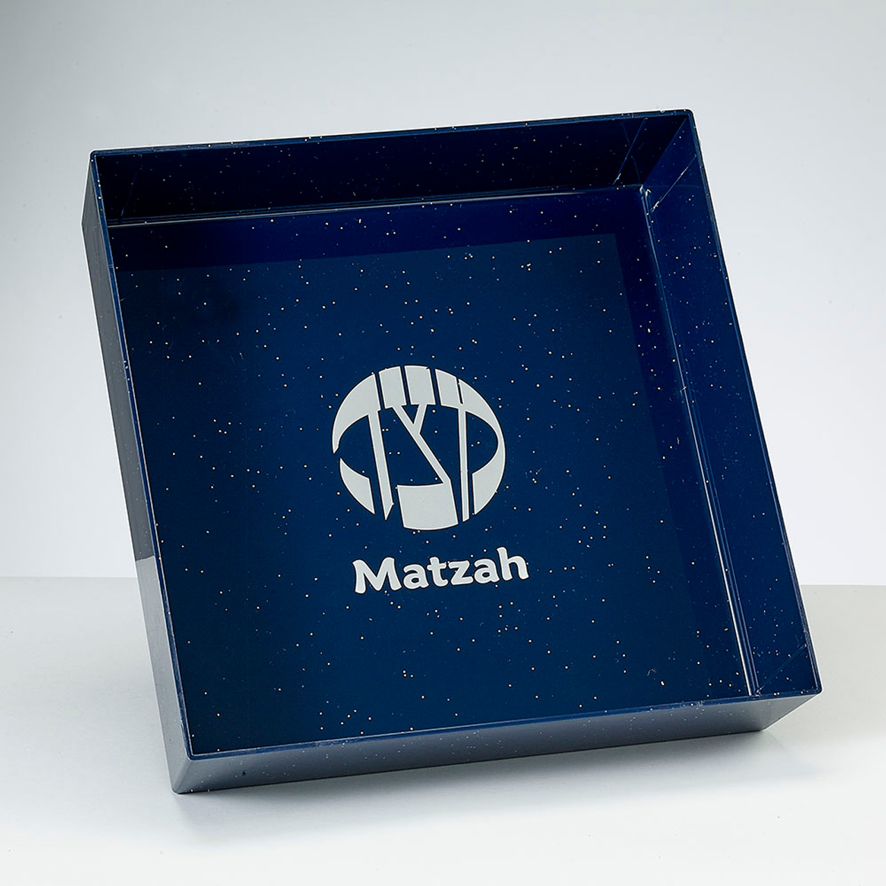Square Navy PS Matzah Tray With Silver Glitter