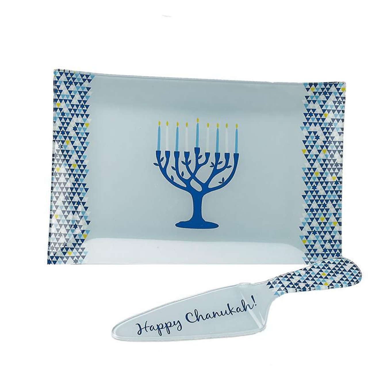 "Tree of Life" Chanukah Glass Tray and Server Set