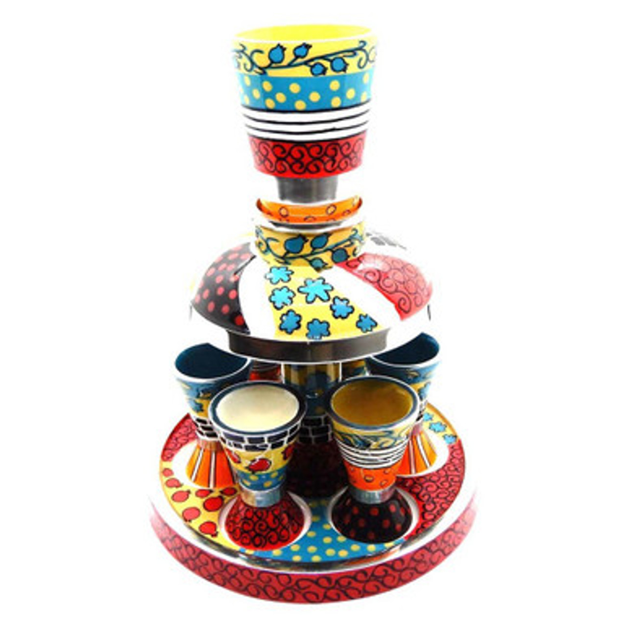 Hadarya Hand Painted Kiddush Fountain-6 Cups-Colorful 1