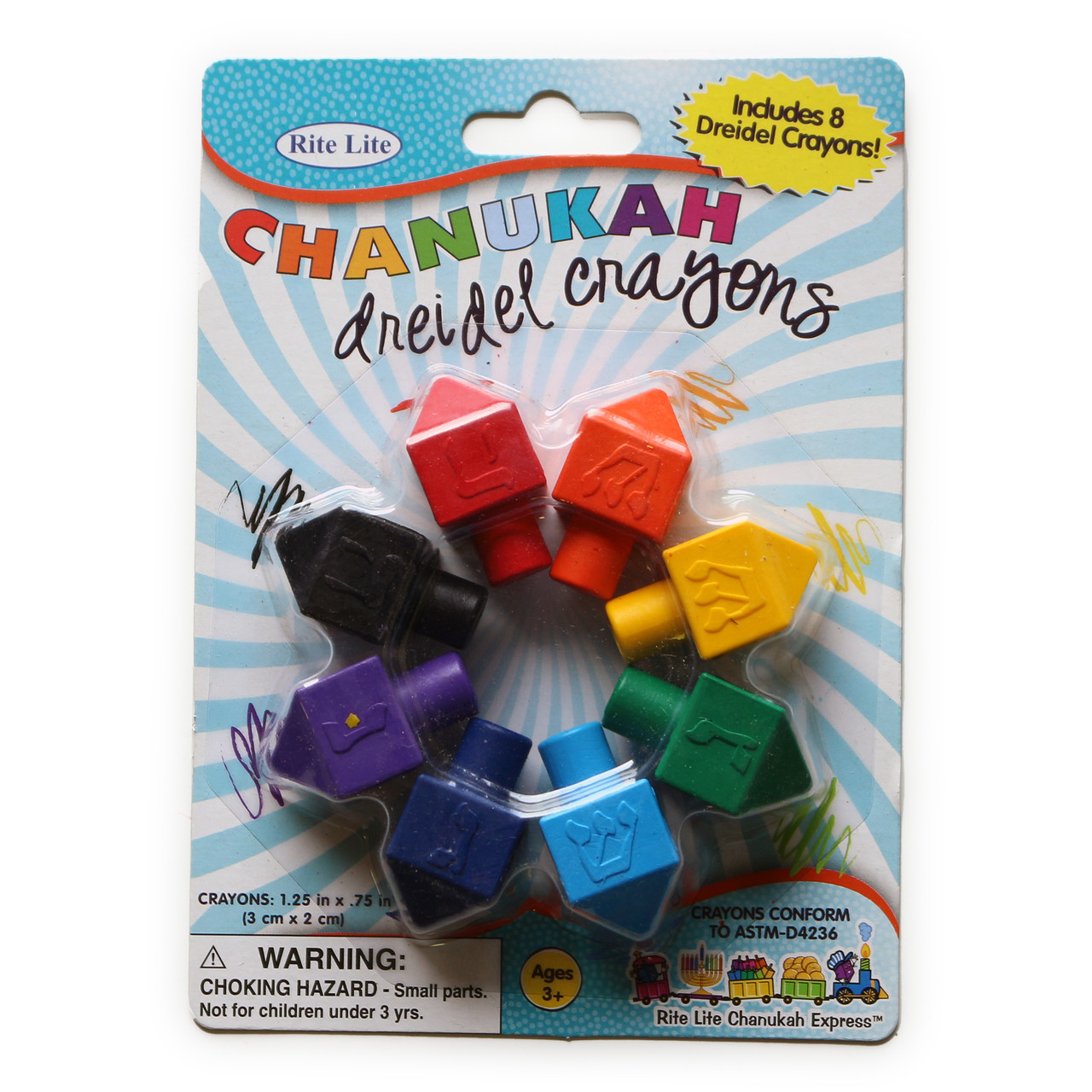 Dreidel Shaped Chanukah Crayons, Set of 8