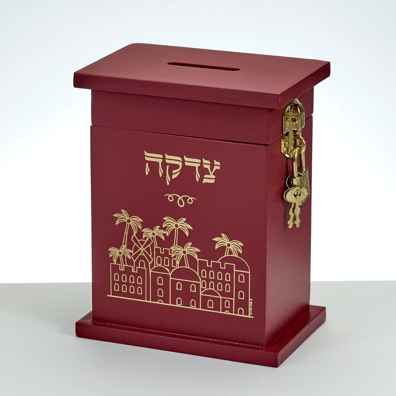 Mahogany Enameled Wood Tzedakah Box