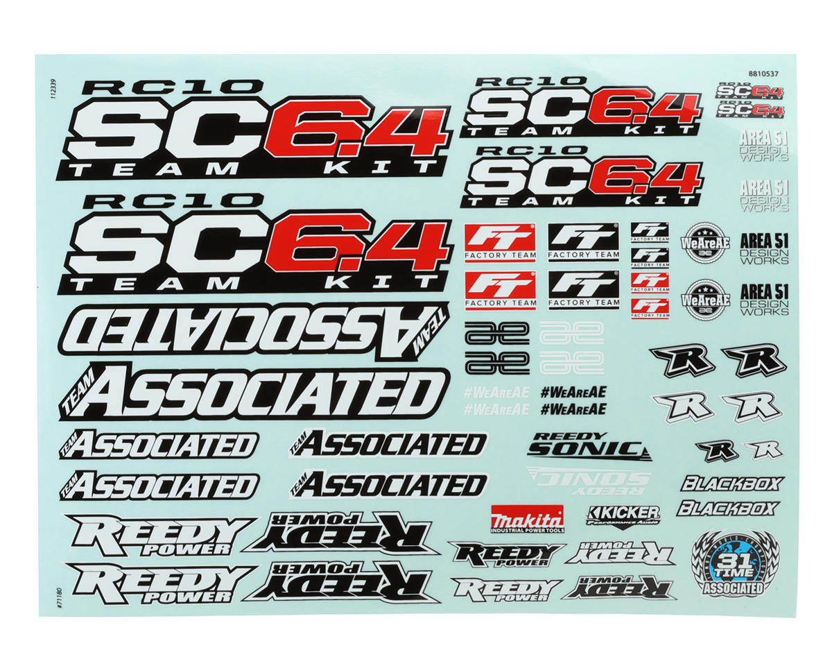 Team Associated RC10SC6.4 1/10 Short Course Truck Team Kit Decal Sheet