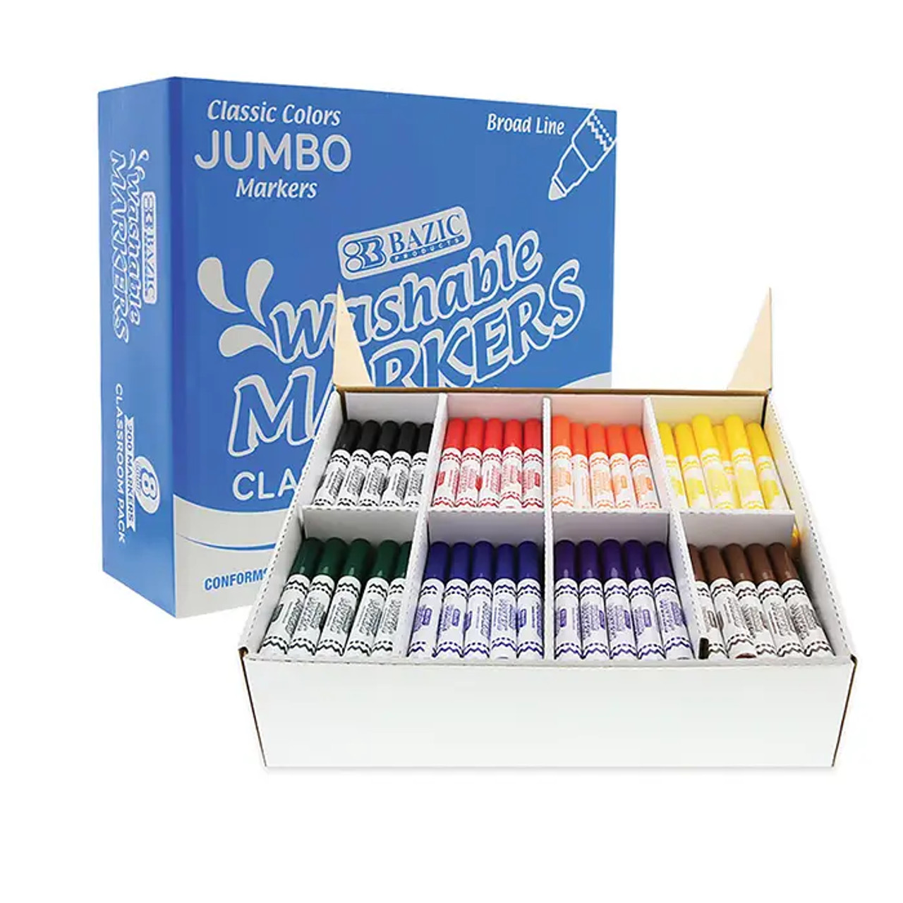 8 Color Broad Line Jumbo Washable Markers Classroom Pack