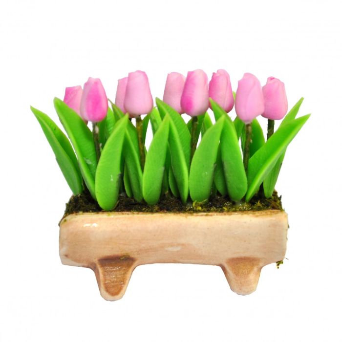 Wooden Planter with Tulips