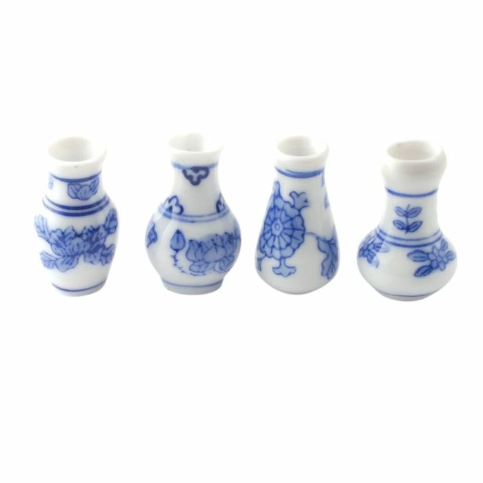 Set of 4 Blue Floral Vases