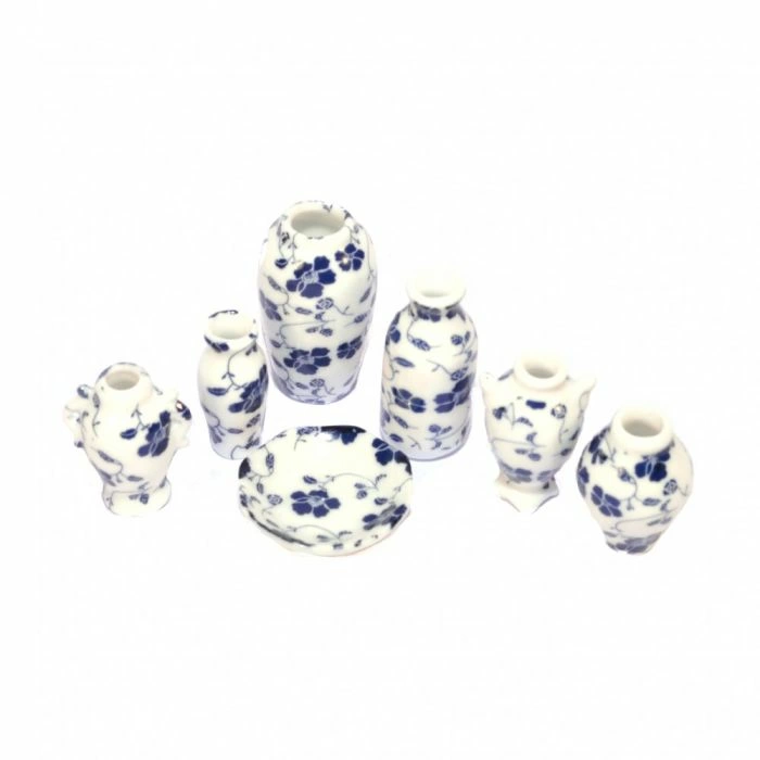 Blue Floral Vases, Pack of 7