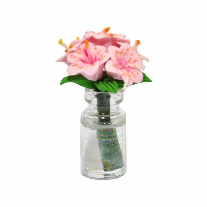 Pink Lilies In Glass Vase