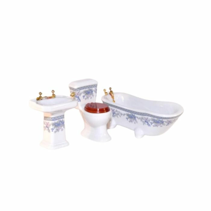 Porcelain Bathroom Set with Blue Flowers