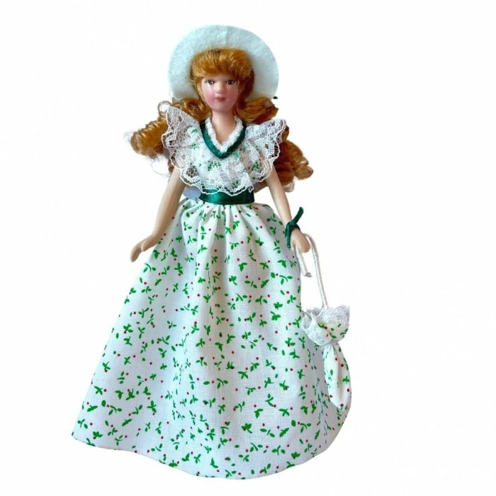 Woman In Printed Dress, Hat and Parasol