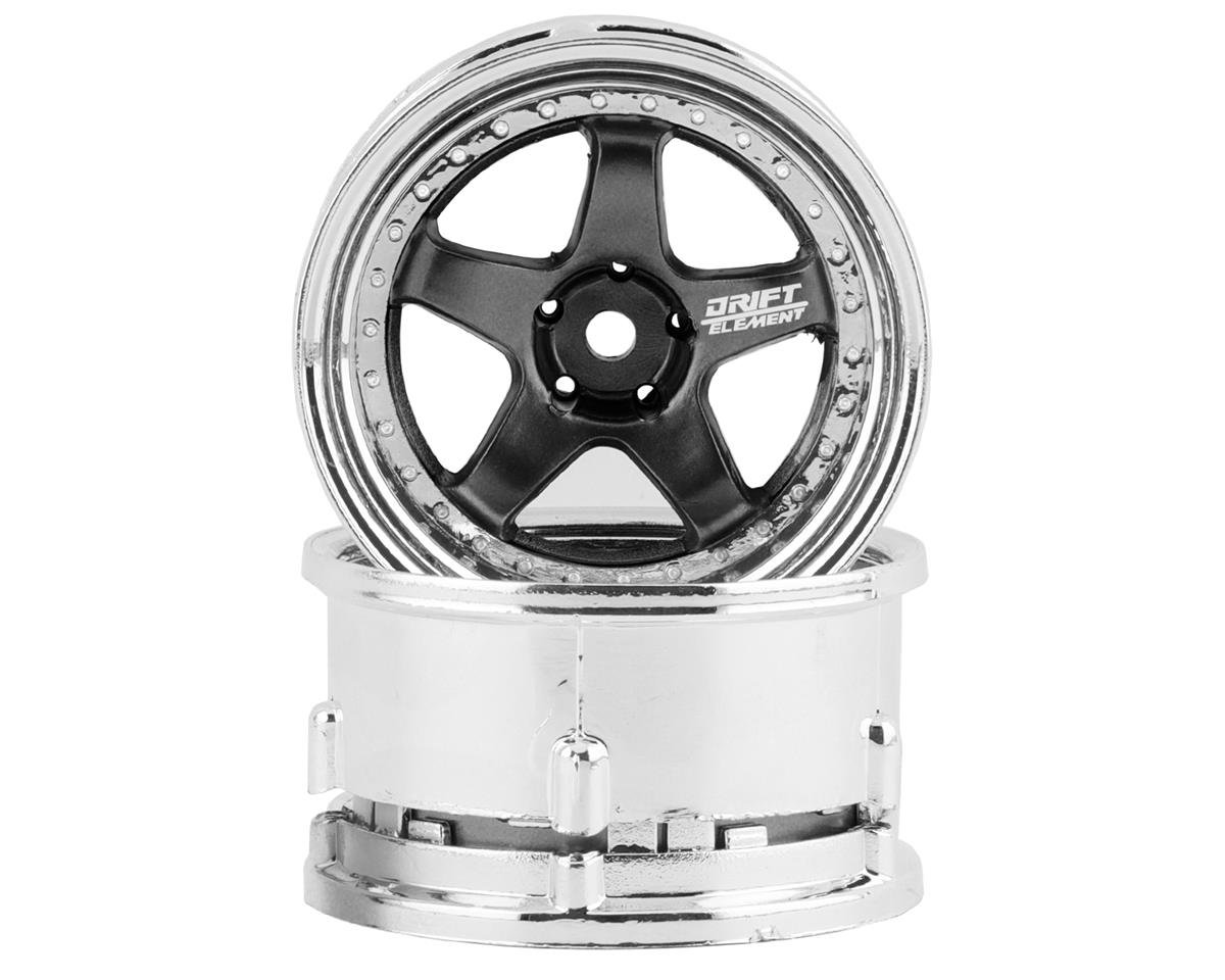 DS Racing Drift Element 5 Spoke Drift Wheels (Gunmetal & Chrome) (2) (Adjustable Offset) w/12mm Hex