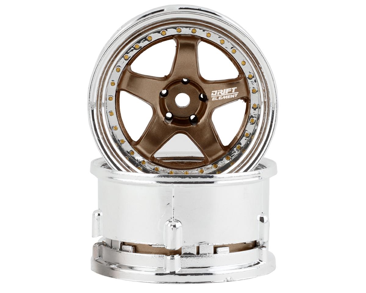 DS Racing Drift Element 5 Spoke Drift Wheels (Bronze & Chrome) (2) (Adjustable Offset) w/12mm Hex