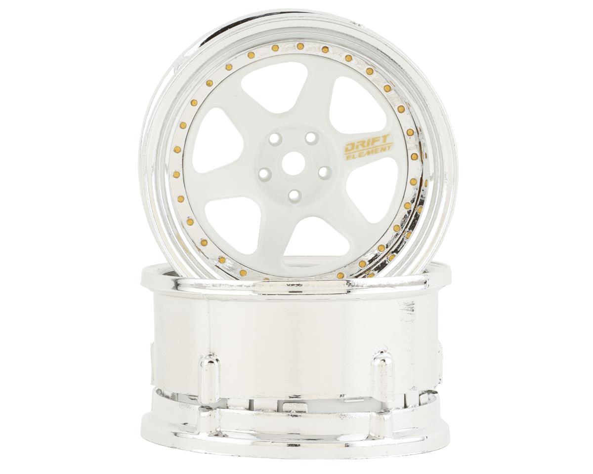 DS Racing Drift Element 6 Spoke Drift Wheels (White & Chrome w/Gold Rivets) (2) (Adjustable Offset) w/12mm Hex