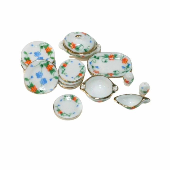 Dining Set, Red Floral Design, 15 Pcs