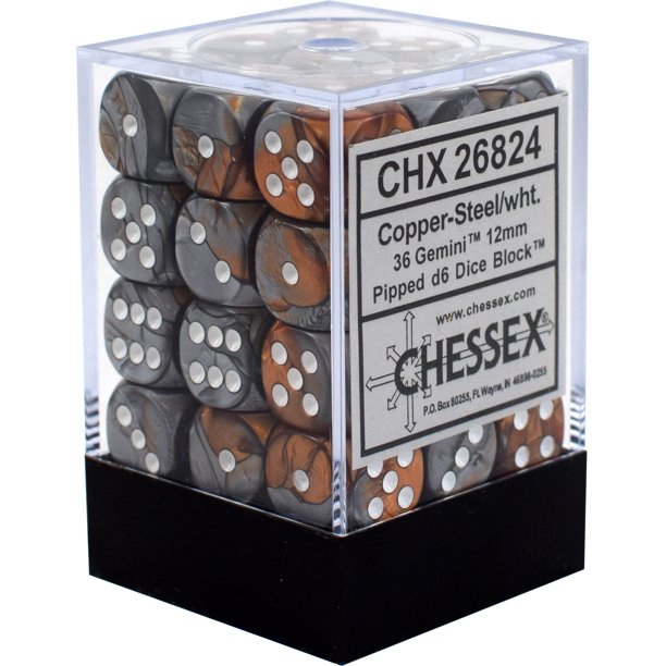 CHX26824: Gemini - 12mm D6 Copper-Steel w/white (36)
