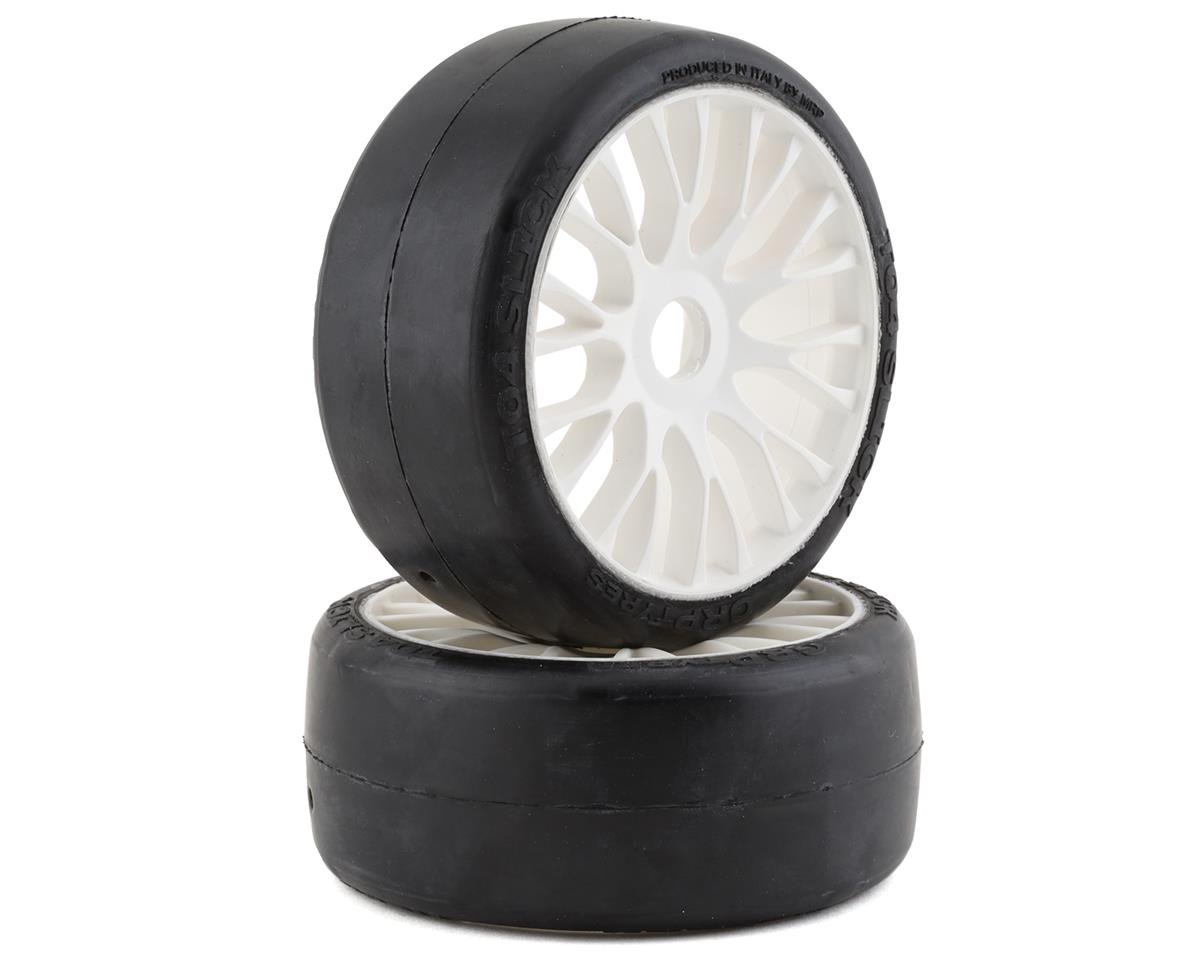 GRP Tires GT - TO4 Slick Belted Pre-Mounted 1/8 Buggy Tires (White) (2) (XB1) w/RIGID Wheel
