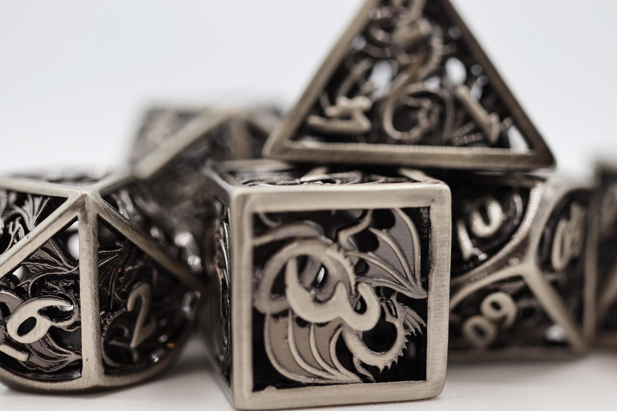 Hollow Silver Dragon RPG Metal Dice Set