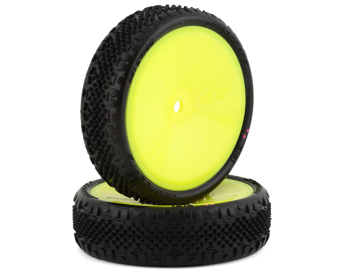 JConcepts Pin Swag Slim 2.2" Pre-Mounted 2WD Front Buggy Carpet Tires (Yellow) (2) w/12mm Hex (Pink)