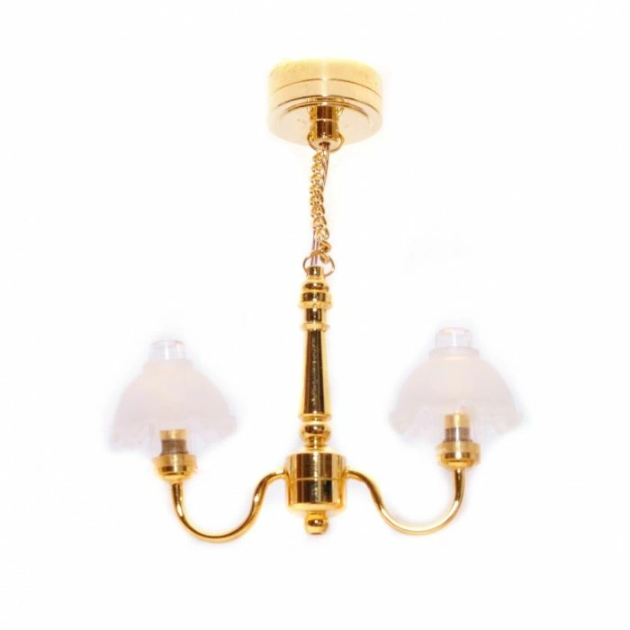 Two Arm Fluted Chandelier - Warm White Battery Light