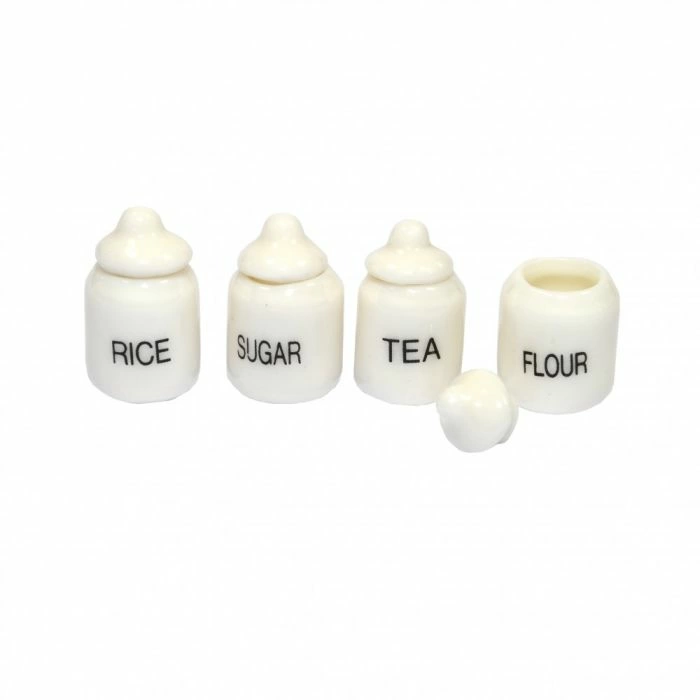 Four White Ceramic Storage Jars