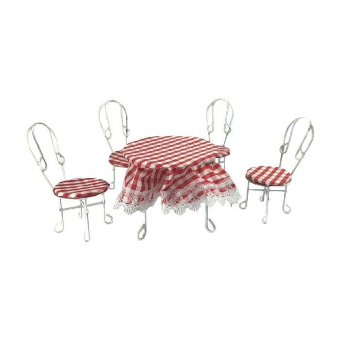 White Wire Table and Chairs with Cloth