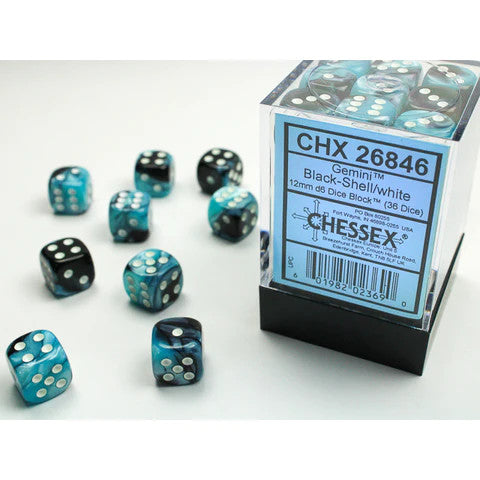 CHX26846: Gemini - 12mm D6 Black-Shell w/white (36)