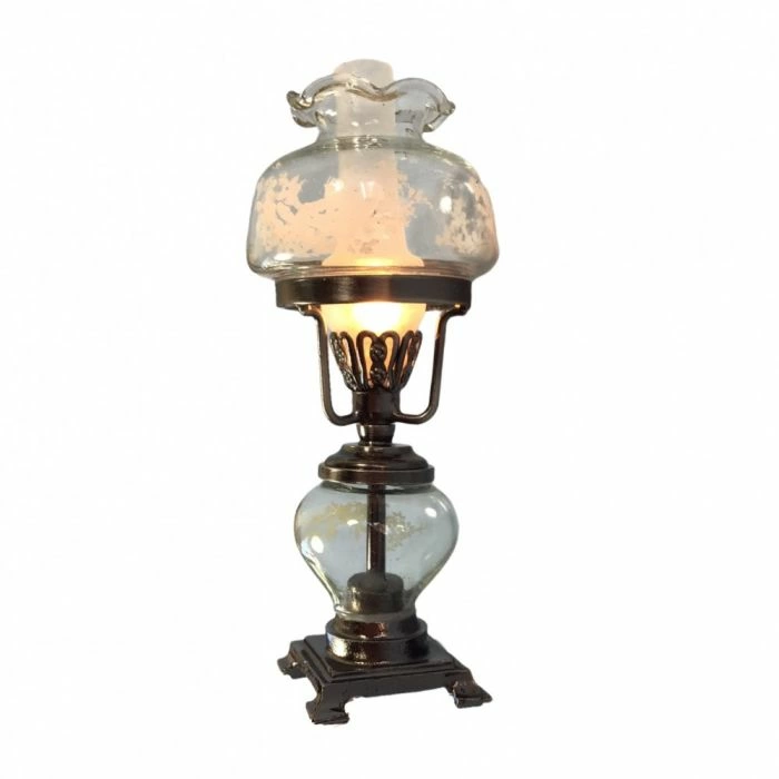 Table Oil Lamp Antique Silver