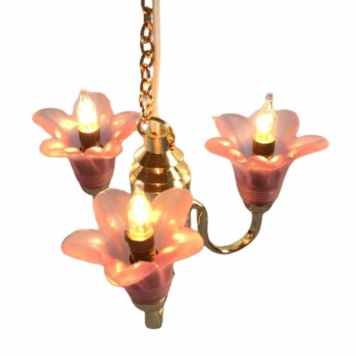 3 Arm Pink Flower Chandelier